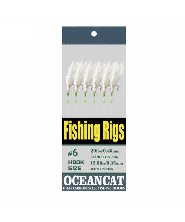 10/20/50/100 Packs 3 Feather & Fish Skin 6 Hooks Saltwater Fishing Rigs with String Hook Lure Bait Tackle Jig 8# 10 Packs