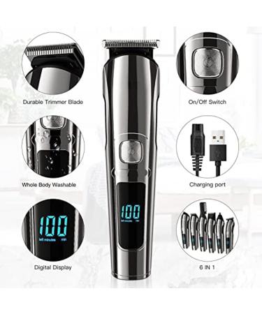 FYOBOT Men's Beard Trimmer Cordless Hair Clipper Waterproof Body Nose Ear Cutting Shaver USB Rechargeable LED Display - Buy Online on GoSupps.com