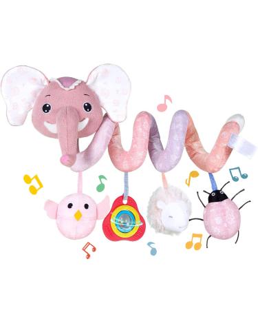 Koty Autositz toys baby spiral plush for hanging for strollers bar stroller cot with music box BB-Quietscher and rattling (pink elefant) pink elephant - Buy Online on GoSupps.com