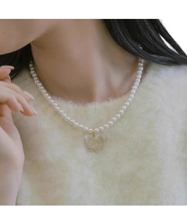 Oralgo Elegant Heart Trailer Necklace - Fashionable Metal Collarbone Chain & Pearl Statement Jewelry - Buy Online on GoSupps.com