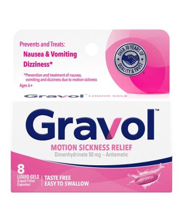 Gravol Liquid Gels 50mg for Motion Sickness Prevention and Relief 8ct