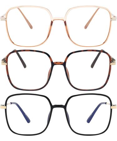 KaeoISFU Big Square Reading Glasses for Men & Women | Blue Light-Blocking Anti-Fatigue | Stylish Multi-Colored Brown - 1.0 Diopters - Buy Online on GoSupps.com