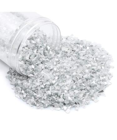 BILLIOTEAM 2.2lb/1000g Decoration Crushed Glass,Reflective White Glass Gravel Pebbles Stone Beads Chips for Platinum Reflective,Resin Art,Fish Tank Aquarium Garden