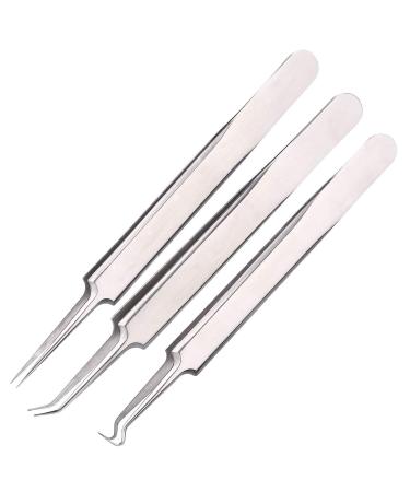 Blackhead Remover Comedone Extractor, 3 in 1 Professional Stainless Skin Zit Acne Blemish Whitehead Popping Removing Surgical Tools Set, Silver 3 Piece Set