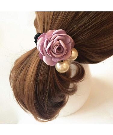 Korean Fashion 4Pcs Pearl Rose Flower Hair Bands Rhinestone Hair Ties for Stylish Hair Jewelry - Buy Online on GoSupps.com