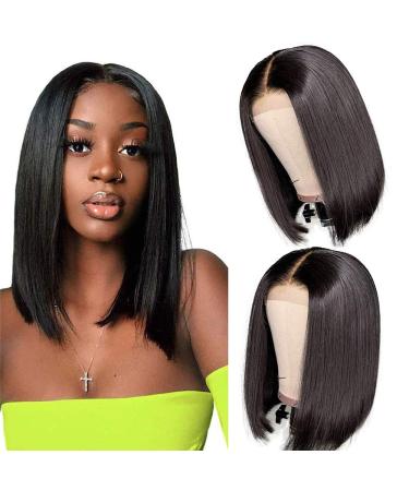 12 Inch Short Bob Wigs Human Hair 4X4 HD Transparent Lace Closure Brazilian Virgin Straight lace Front For Black Women Pre Plucked with Baby Natural 150% Density 12 Inch Natural Black