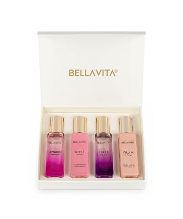 Bella-Vita- Luxury Woman Eau De Parfum Gift Set 4x20 ml for Women with Date Senorita Glam Rose Perfume | Floral Fruity Long Lasting EDP Fragrance Scent