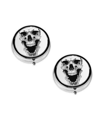 Horror Skull Printed Mini Round Pill Box Pill Box 3 Compartment Medicine Pill Case Pill Organizer Travel Pillbox Portable Pill Box for Pocket Home Office Use