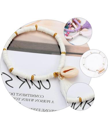 WRITWAA 1 PC Versatile Polymer Clay Bracelet Rainbow Decorations Clay Bead Bracelet Handmade Bracelets Polymer Bangles Shell Decor Chain Decor Anklets for Women Knot Tassel White 18X2.5cm White - Buy Online on GoSupps.com