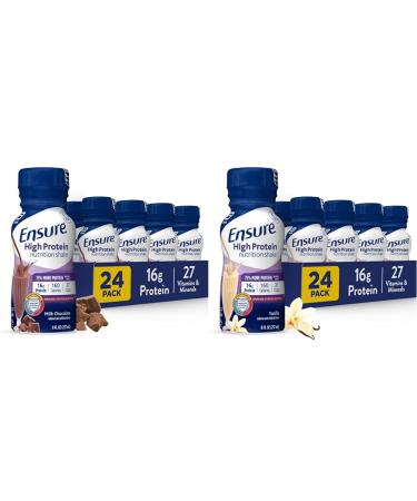 Ensure High Protein Milk Chocolate and Vanilla Nutrition Shakes with Fiber 24 Pack Bundle