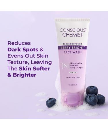 Conscious Chemist Niacinamide Face Wash | 100ml | Pore Refining Brightening Cleanser for Women & Men with BlueBerry & AcaiBerry Extracts Bright Clear Skin Cruelty Free All Skin Type - Berry Bright - Buy Online on GoSupps.com