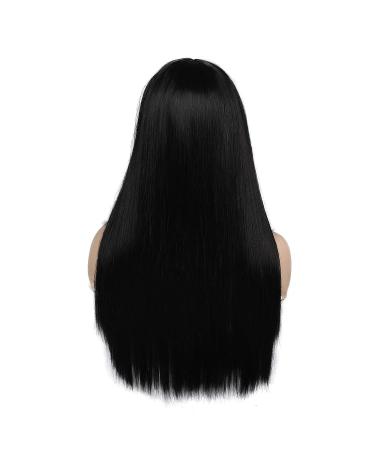 Kaneles Long Straight Black Mix Grey Wig with Bangs - Heat Resistant Synthetic Hair for Women - Buy Online on GoSupps.com