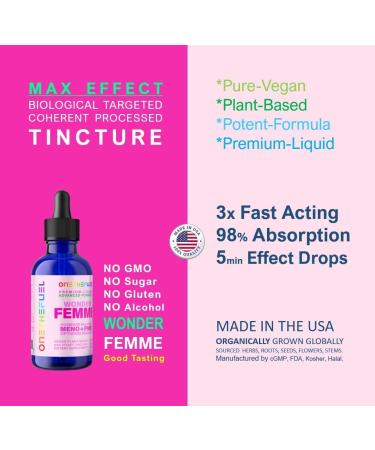 Wonder Femme Plant-Based Menopause Relief Tincture | 100% Natural Hormone Balance Supplement for Hot Flashes & Women s Health | 17 Herbal Ingredients - Buy Online on GoSupps.com