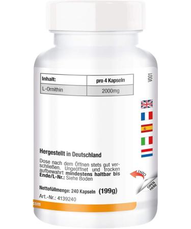 L-Ornithine 500mg - 240 Vegan Capsules | High Dose Supplement | Vitamintrend - Shop Internationally - Buy Online on GoSupps.com