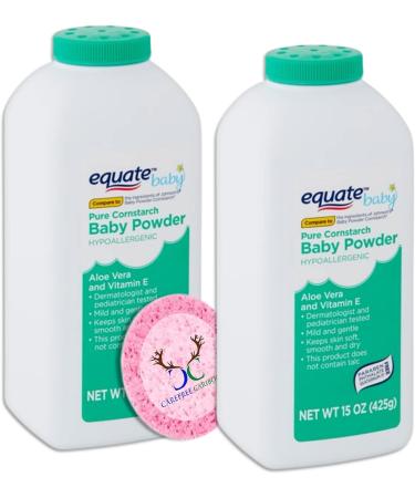 Pure Cornstarch Baby Powder Bundle. Includes Two 15oz Canisters of Equate Hypoallergenic Pure Cornstarch Baby Powder with Aloe Vera and Vitamin E Plus a Carefree Caribou Pink Compressed Facial Sponge! - Buy Online on GoSupps.com