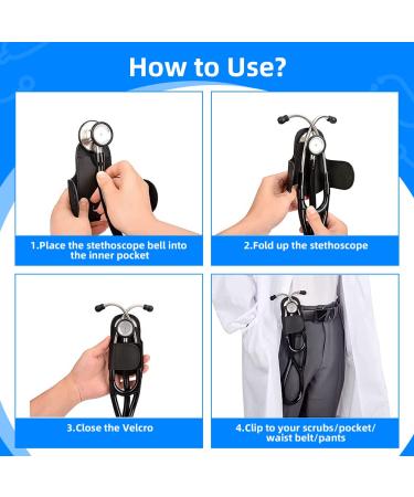 Leather Stethoscope Holder Hip Clip - Black Holster with Inner Pocket & Velcro for Doctors Nurses EMTs | Buy Online - Buy Online on GoSupps.com