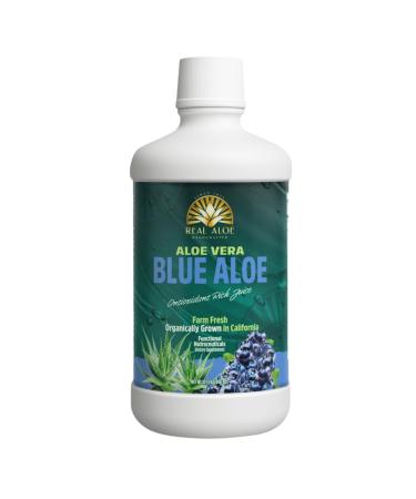 Real Aloe Organic Aloe Vera Juice with Blueberry (32 fl oz) | Certified Organic California-Grown Inner Leaf Aloe | Aloin-Free Liquid Dietary Supplement | Made in USA 32 Fl Oz (Pack of 1)