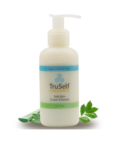Organic Face Cream Cleanser for Sensitive Dry Skin - TruSelf Organics Anti Aging Vitamin C E A Aloe Vera Tea Tree Oil Gentle Daily Facial Cleanser - Sulfate Paraben Free Vegan USA Made
