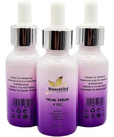 Facial Serum 4 in 1 (30ml) Arbutin Hyaluronic Acid Vitamin C Ceramide. Vegan and Halal Friendly by NooraVita. - Buy Online on GoSupps.com