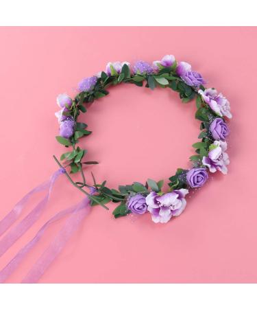 Minkissy Bridal Hair Wreath - Purple Flower Crown with Green Leaf Headband for Women and Girls - Perfect for Wedding and Party - Buy Online on GoSupps.com