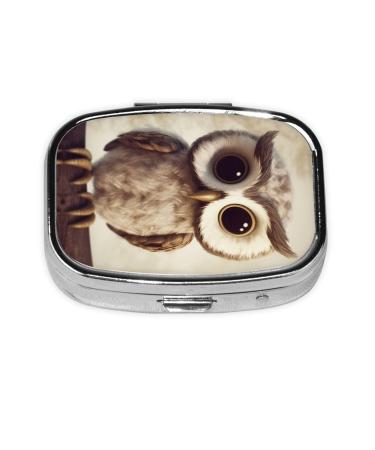 Cute Owl Printing 2 Compartment Small Pill Case Cute Small Pill Box Purse Pill Boxs Travel Pill Organizer for Pocket Purse and Travel Gifts