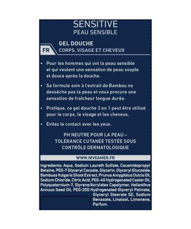 Nivea Men Sensitive 3-in-1 Shower Gel (250ml) Gentle Body Hair & Face Wash with Bamboo Extract Pack of 5 for Sensitive Skin International Shipping Available - Buy Online on GoSupps.com