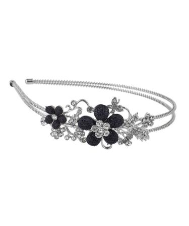 Silver Crystal Rhinestone Black Glitter Flower Coil Headband - Lux Accessories - Buy Online on GoSupps.com