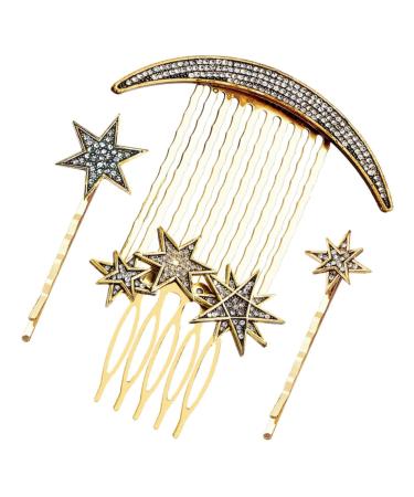 Healeved 1 Set Star Moon Hairpin Hair Decorations Wedding Hair Clip Hair Accessories for Bride Rhinestone Trim Hair Side Clip Comb Bride Hair Clip Hair Jewelry Side Combs for Women Alloy