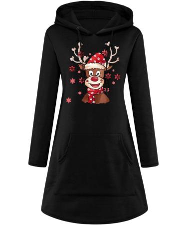 Elegant Women's Christmas Hooded Sweater Dress | Cartoon Costume Mini Dress in Black XL - Perfect for Holiday Festivities - Buy Online on GoSupps.com