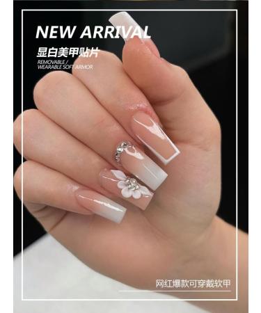 24Pcs/Set Press On Nails Mid Length Milky White Bow Sparkling Diamond False Nails Acrylic Fake Nails Full Cover Nails Tips Artificial Finger Manicure Press on nails for Women and Girls - Buy Online on GoSupps.com