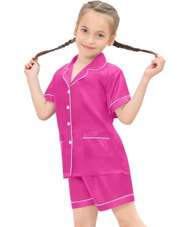 SWOMOG Kids Satin Pyjamas Set - 6-7 Years Rose Red | Short Sleeve 2 Piece Lounge Set for Girls Boys - Buy Online on GoSupps.com