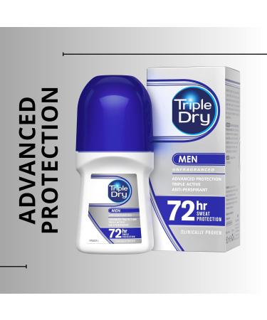 Triple Dry Men Anti-Perspirant Roll On 50ml - 72-Hour Protection | Odor Fighting | Fragrance-Free | Clinically Proven | Men's Roll On - Buy Online on GoSupps.com