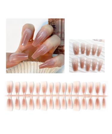 FEIlei 30Pcs Long Press on Nails Coffin French Fake Nails Tip Gradient Acrylic Nails Glossy False Nails for Women Girls