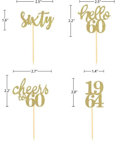 24 Pcs Glitter 60th Birthday Cupcake Toppers for Celebrating Sixty Years Old Birthday Party Decorations (Gold) - Buy Online on GoSupps.com