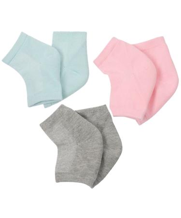 Xiaoyu Soft Ventilate Gel Heel Socks Open Toe Socks for Dry Hard Cracked Skin Moisturizing Daily Care 3 Pairs (Pink Grau Cyan-Blau)