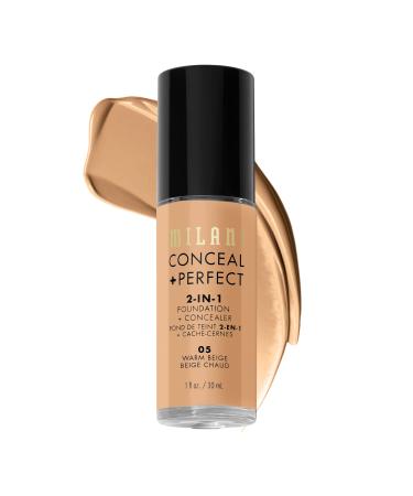 Milani Conceal + Perfect 2-in-1 Foundation + Concealer - Warm Beige (1 Fl. Oz.) Cruelty-Free Liquid Foundation - Cover Under-Eye Circles, Blemishes & Skin Discoloration for a Flawless Complexion 05-Warm Beige