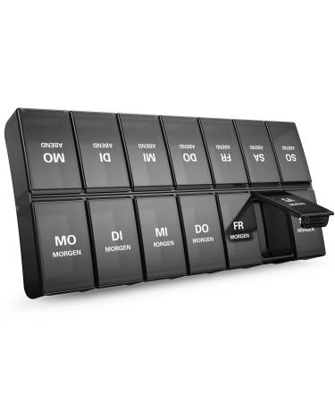 Annwer Tablet Box 7 days in the evening Pill dose 2 compartments moisture -resistant medication box week medication doser 14 subjects pills box (black)