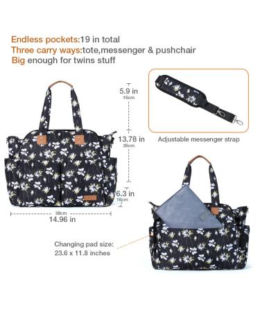 Lekebaby Large Baby Diaper Bag Messenger with Changing Mat - Travel-Friendly Yellow & White Floral Design - Buy Online on GoSupps.com