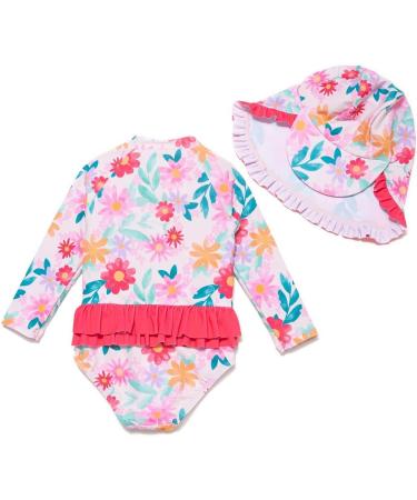 BONVERANO Baby Girls Long-Sleeve Zipper Swimsuit | UPF 50+ Sun Protection | 6-9 Months Flower - Buy Online on GoSupps.com