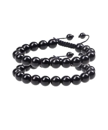 Lymphatic Drainage Black Obsidian Bracelet Anti-Swelling Black Obsidian Bracelet Adjustable Magnet Weight Loss Bracelet Feng Shui Black Obsidian Bracelet for Women and Men