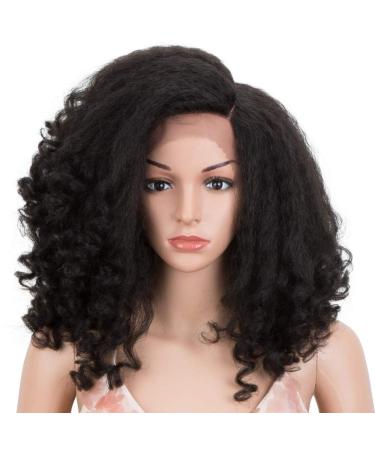 Style Icon 14" Afro Wigs Short Curly Wigs for Black Women Lace Front Side Part Synthetic Wigs (14 Inches, 1B) 14 Inch (Pack of 1) 1B