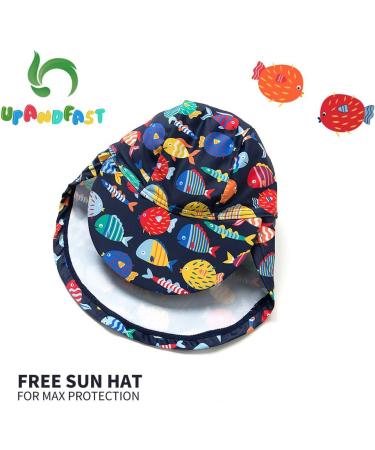 UPF 50+ Baby Girl One Piece Swimwear with Sun Hat | Toddler Swimsuit 6-9 Months | Colorful Fish Print - Buy Online on GoSupps.com