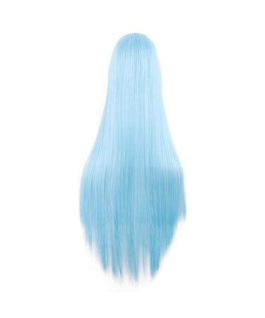 MapofBeauty 40 Inch Unique Long Women's Cosplay Wig - White & Azure Blue Straight Hair - Buy Online on GoSupps.com
