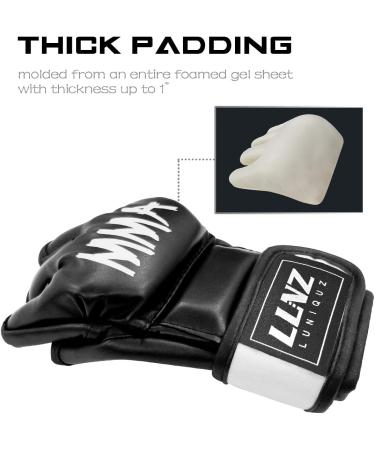 Luniquz MMA Gloves - Kids & Adults Punching Bag Boxing Sparring Grappling Half Finger Gloves with Thick Padding and Long Wrist Wrap - Black (Small) - Buy Online on GoSupps.com
