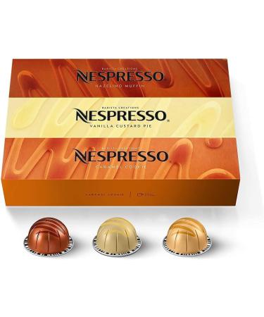 Nespresso Vertuo Barista Creations Vanilla Custard Pie, Caramel Cookie, Hazelino Muffin, 30 Capsules