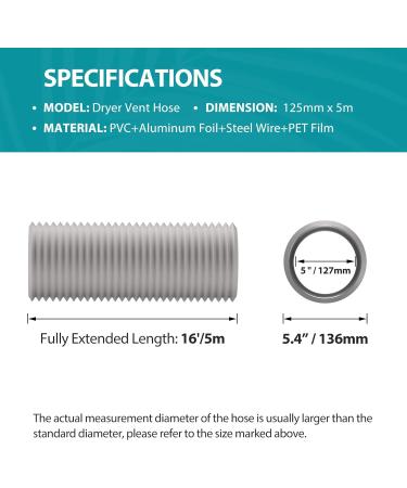 HG Power Exhaust Hose 125mm - 5m Flexible PVC Aluminum Ventilation Tube | Sound Insulated Heat Resistant Exhaust Air Duct - Buy Online on GoSupps.com