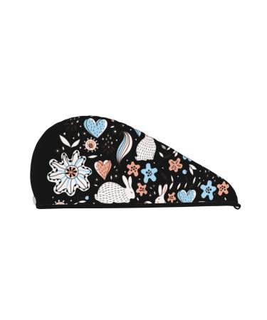 Floral with Rabbits Microfiber Hair Towel Soft Super Absorbent Hair Towel Wrap for Women Coral Velvet Quick Dry Hair Cap for Long Curly and Thick Hair