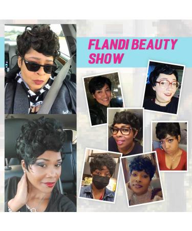Flandi Short Curly Pixie Wig for Black Women - Synthetic Hair Short Wavy Pixie Cut with Bangs in Natual Black (1B#) - Buy Online on GoSupps.com