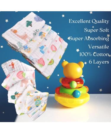 6-Layer Muslin Cloths for Baby - Super Soft and Absorbent Muslin Squares - Buy Online on GoSupps.com