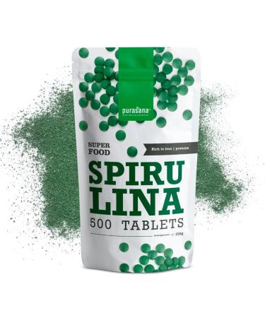 Purasana Spirulina BIO 500 Tablets High in Protein Iron Antioxidants. Natural Satiety Detox. Organic Vegan Protein. Phycocyanin. Increases Energy Reduces Fatigue.